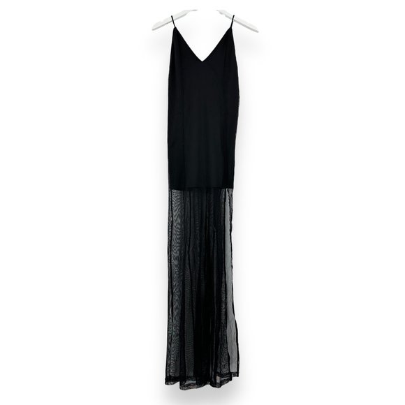 UNIF Black Ultra Lightweight Mesh Overlay High Slit Sleeveless V-Neck Maxi Dress - Picture 1 of 6
